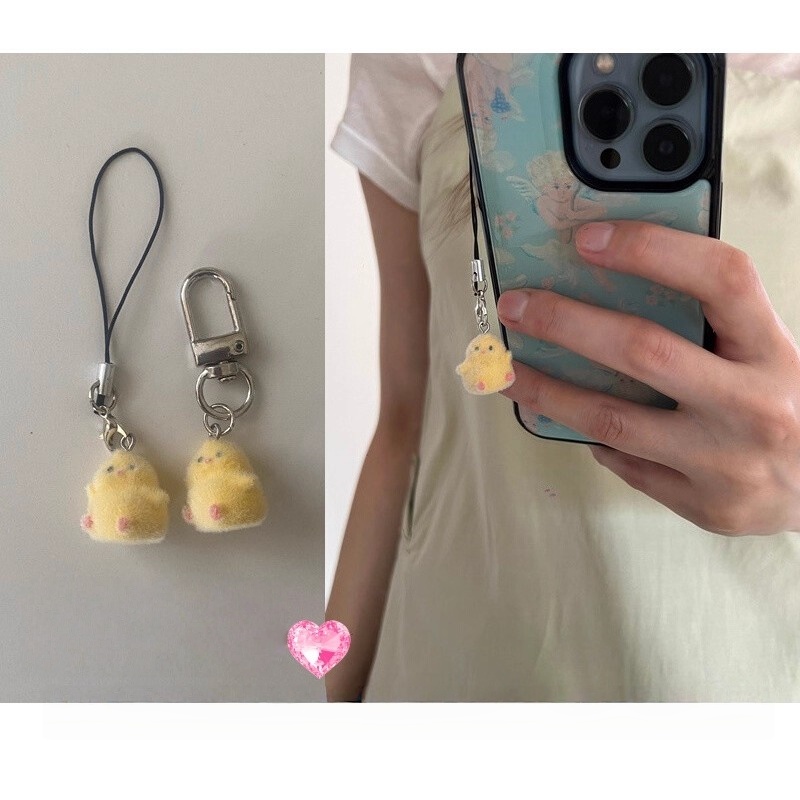Yellow Phone Accessories - Modny, uroczy, żółty, flokowany wisiorek, zawieszka